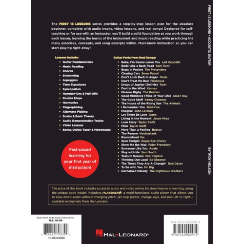 First 15 Lessons - Acoustic Guitar: Step-By-Step Lessons with Audio, Video, and Popular Songs