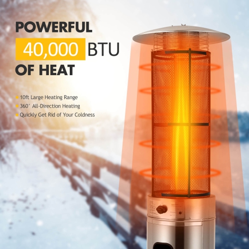 Costway 40000 BTU Patio Heaters Stainless Steel Round Propane Glass Tube Flame W/Wheels