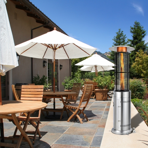 Costway 40000 BTU Patio Heaters Stainless Steel Round Propane Glass Tube Flame W/Wheels