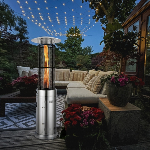 Costway 40000 BTU Patio Heaters Stainless Steel Round Propane Glass Tube Flame W/Wheels