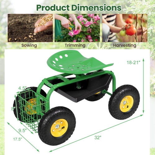 Costway Rolling Tray Gardening Planting with Work Seat Garden Cart