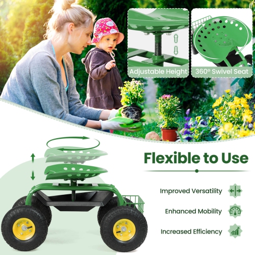 Costway Rolling Tray Gardening Planting with Work Seat Garden Cart