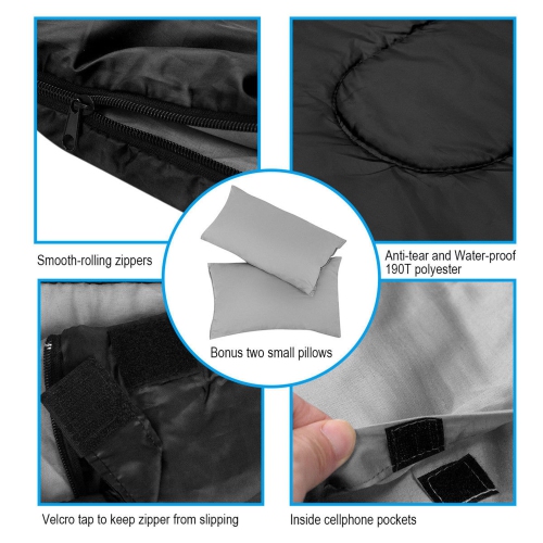 COSTWAY Sac de Couchage de 2 Personnes avec 2 Oreiller + Sac de Transport Résistant au Vent et Imperméable pour Camping Randonnée Pédestrex150cm