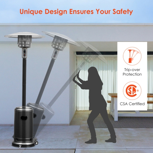 Costway 50000 BTU Propane Patio Heater Standing LP Gas Steel W/ Wheels Black