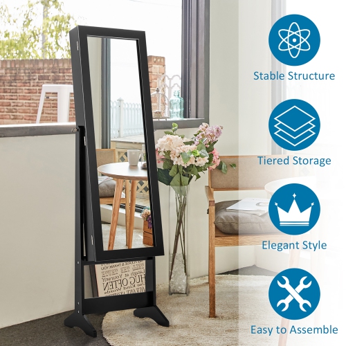 Costway Jewelry Mirrored Cabinet Armoire Organizer Storage Box with Stand Christmas Gift