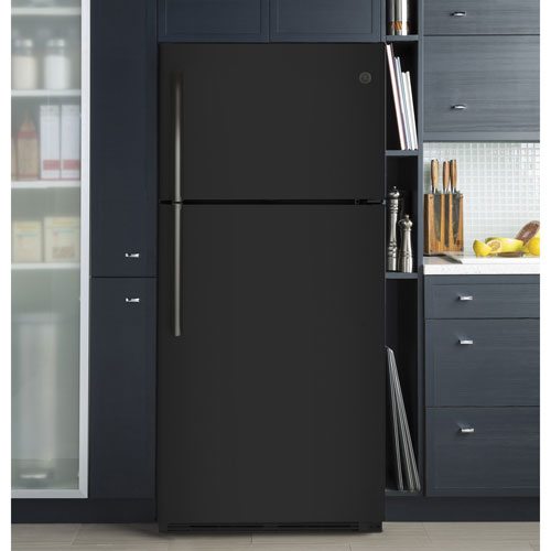 GE 30" 18 Cu. Ft. Top Freezer Refrigerator with LED Lighting (GTE18FTLKBB) - Black