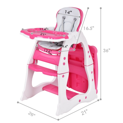 Costway 3 in 1 Baby High Chair Convertible Play Table Seat Booster Toddler Feeding Tray