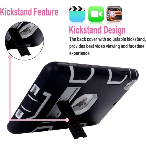 iPad Mini Case, iPad Mini 2 Case, iPad Mini 3 Case, MAKEIT 3in 1 Heavy Duty Protection Kickstand Combo Hybrid Impact Silicone Hard Case Cover for
