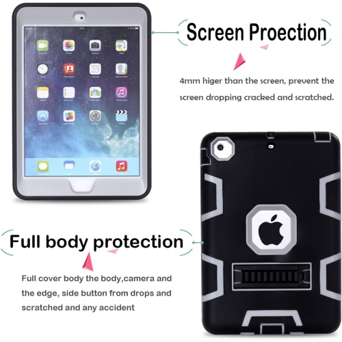iPad Mini Case, iPad Mini 2 Case, iPad Mini 3 Case, MAKEIT 3in 1 Heavy Duty Protection Kickstand Combo Hybrid Impact Silicone Hard Case Cover for