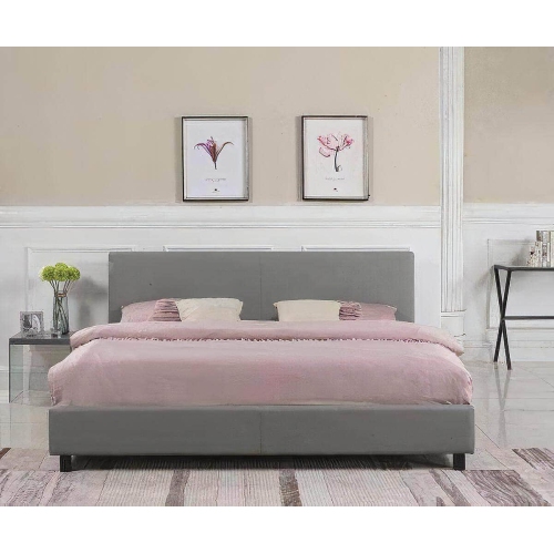 True Contemporary Queen Mirabel Grey Faux Leather Platform Bed