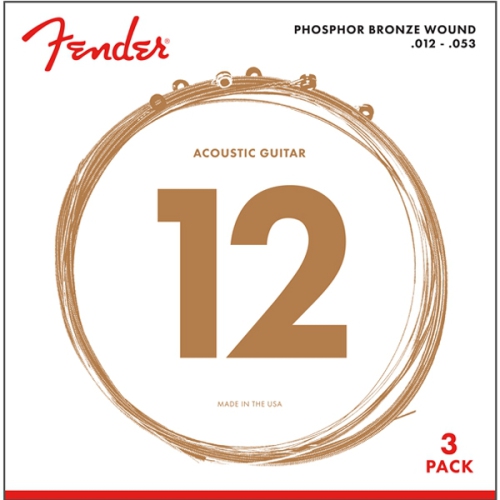 Fender Phosphor Bronze Acoustic Guitar Strings - Ball End, 12-53, 3 Pack