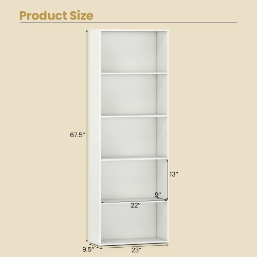 Costway 5-Shelf Storage Bookcase Modern Multi-Functional Display Cabinet Furniture