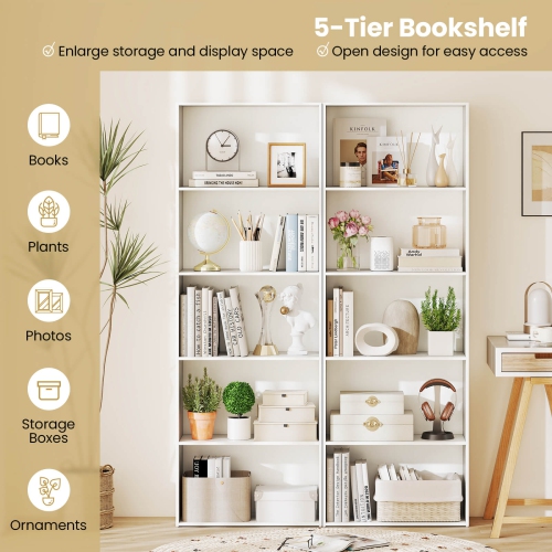 Costway 5-Shelf Storage Bookcase Modern Multi-Functional Display Cabinet Furniture