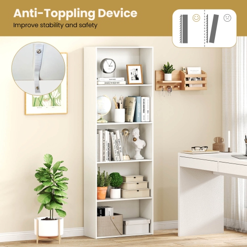 Costway 5-Shelf Storage Bookcase Modern Multi-Functional Display Cabinet Furniture