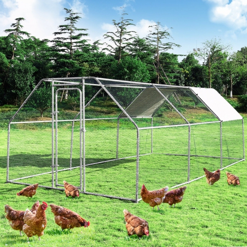 COSTWAY  Large Walk In Chicken Coop Run House Shade Cage 9.5' X 19' With Roof Cover