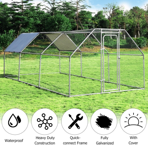 Costway Large Walk In Chicken Coop Run House Shade Cage 9.5' x 19' with Roof Cover