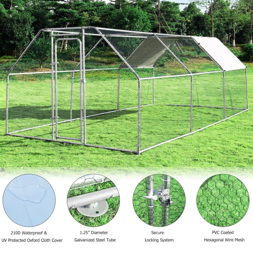 Costway Large Walk In Chicken Coop Run House Shade Cage 9.5' x 19' with Roof Cover