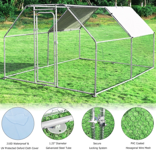 Costway 9.5' x12.5' Large Walk In Chicken Coop Run House Shade Cage w/ Roof Cover