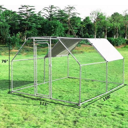 Costway 9.5' x12.5' Large Walk In Chicken Coop Run House Shade Cage w/ Roof Cover