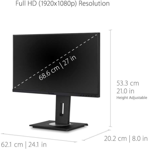 ViewSonic VG2755 27" IPS 1080p Monitor with USB 3.1 Type C HDMI DisplayPort VGA and 40 Degree Tilt Ergonomics