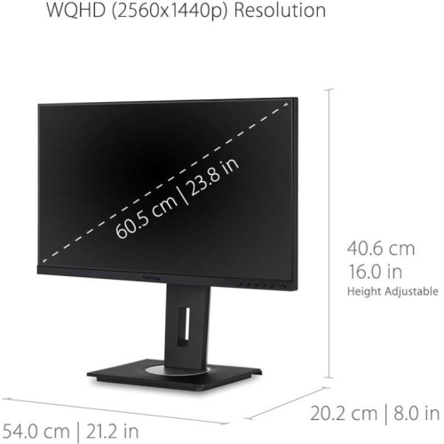 ViewSonic VG2455-2K 24" IPS 1440p Monitor with USB 3.1 Type C HDMI DisplayPort and 40 Degree Tilt Ergonomics