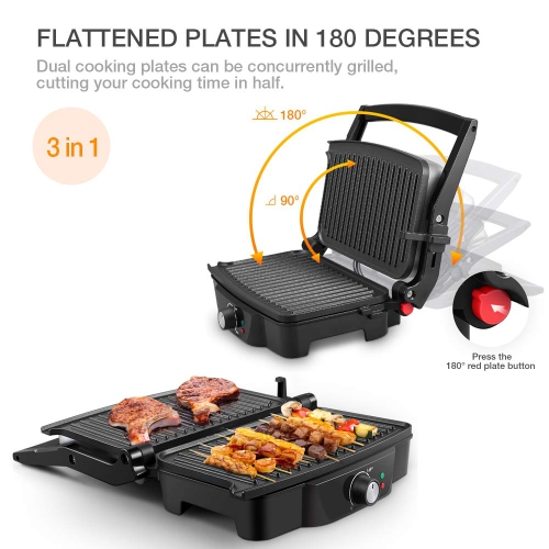 Panini Maker, iSiLER 2 Slice Panini Press Grill, Sandwich Maker Non-Stick Coated Plates, Opens 180 Degrees for Panini