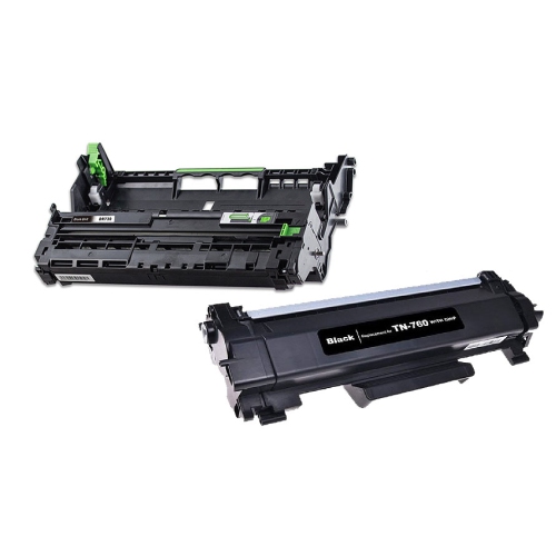 thumbnail interactive-video image 1 of 2-Pack TN760 / TN730 Toner Cartridge For Brother DR730 – GREENCYCLE, Black, Compatible 1 of 3