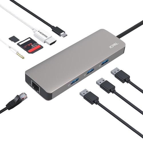 JCPal USB-C Hub, 9-in-1 USB-C Adapter with 4K HDMI port, 3 x USB3.1 ports, USB-C PD charging port, Audio port, MicroSD, SD car