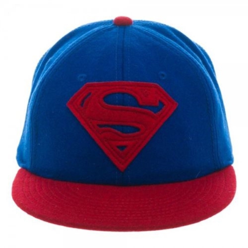 Superman Logo Wool Flat Blue & Red Snapback Hat Cap