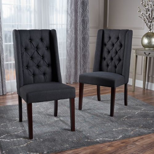 Berla Tufted Dark Charcoal Fabric, Dining Table With Material Chairs Canada