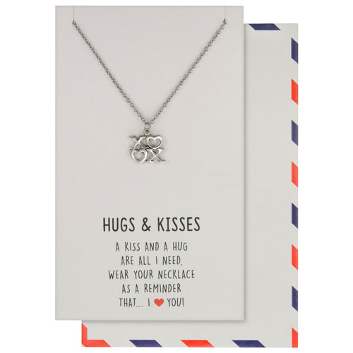 Save the Moment "Hugs & Kisses" Pendant in Pewter on an 18" Stainless Steel Chain