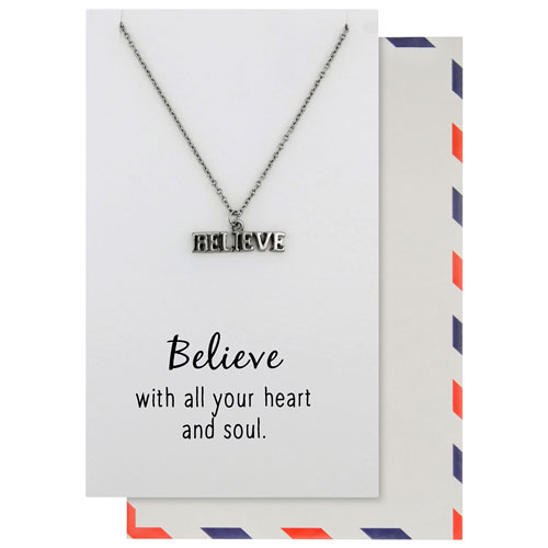 Save the Moment "Believe" Pendant in Pewter on an 18" Stainless Steel Chain
