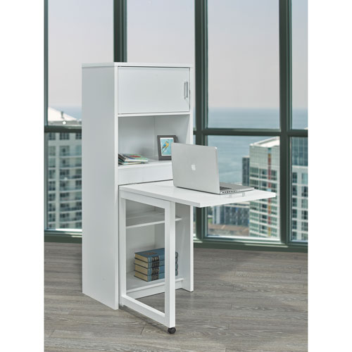 Brassex 60" 4-Shelf Bookcase with Fold Down Desk - White