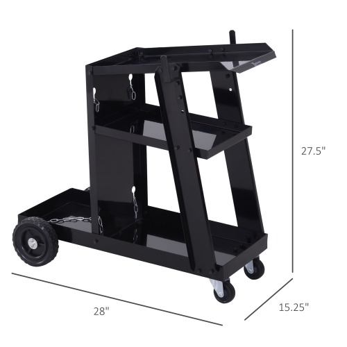 DURHAND 3 Tier Welding Cart Welder Trolley Garage Welding/Plasma Cutter Cart for Tanks Gas Bottles w/ Safety Chain Black