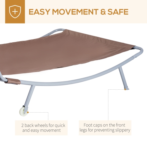 Outsunny 79" Outdoor Lounge Chair with Canopy, Double Garden Chaise Lounger Hammock Bed, Relaxing Sleeping Daybed w/ Pillow and Wheels, Brown