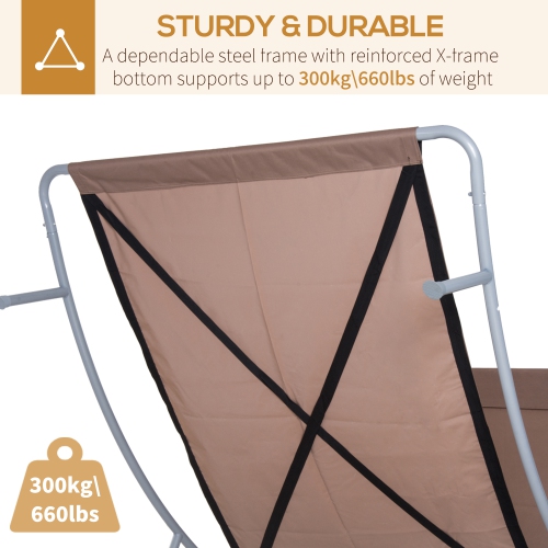 Outsunny 79" Outdoor Lounge Chair with Canopy, Double Garden Chaise Lounger Hammock Bed, Relaxing Sleeping Daybed w/ Pillow and Wheels, Brown