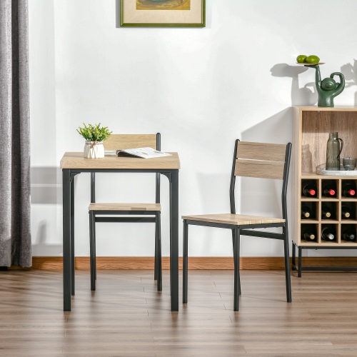 HOMCOM 3pcs Wooden Dining Set Industrial Style Wood and Metal Kitchen Table Set for 2 Chairs Modern and Sleek Dinette Home Furniture
