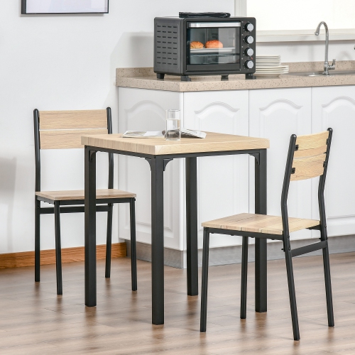 HOMCOM 3pcs Wooden Dining Set Industrial Style Wood and Metal Kitchen Table Set for 2 Chairs Modern and Sleek Dinette Home Furniture