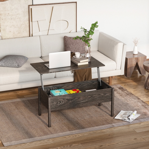 HOMCOM – Table basse à dessus relevable moderne de 39 po avec compartiment de rangement dissimulé, table centrale pour le salon, gris