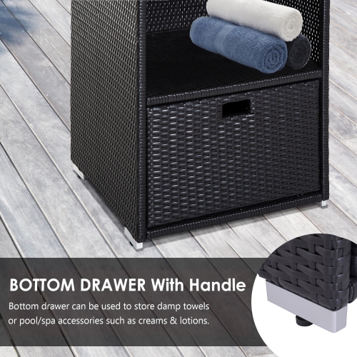 Outsunny Wicker Rattan Pool Towel Valet Organizer 2 Shelf 1 Drawer