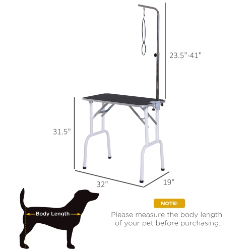 PawHut 32in Foldable Dog Grooming Table for Small Dogs, Pet Grooming Table for Dogs Cats with Adjustable Arm, Non-Slip Surface, Black