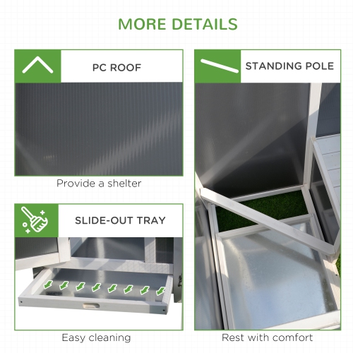 PawHut 63" Chicken Coop Wooden Hen House Rabbit Hutch Poultry Cage Pen Outdoor Backyard with Nesting Box and Run Small Animal Cage PC Roof Grey