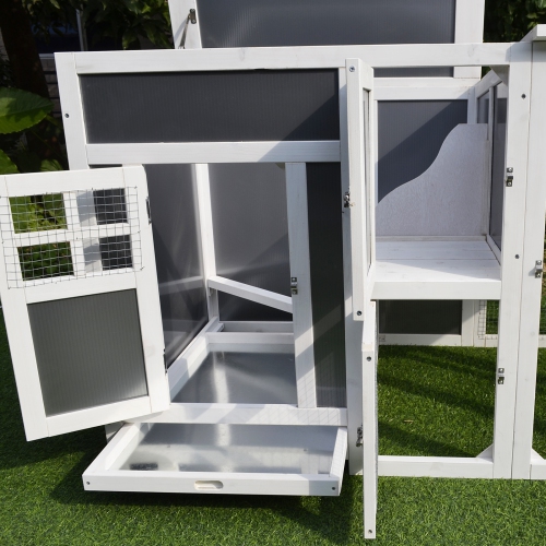 PawHut 63" Chicken Coop Wooden Hen House Rabbit Hutch Poultry Cage Pen Outdoor Backyard with Nesting Box and Run Small Animal Cage PC Roof Grey