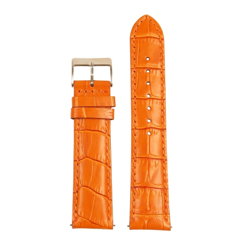 StrapsCo Crocodile Embossed Men's Croc Leather Watch Band - Quick Release Strap - 24mm Orange