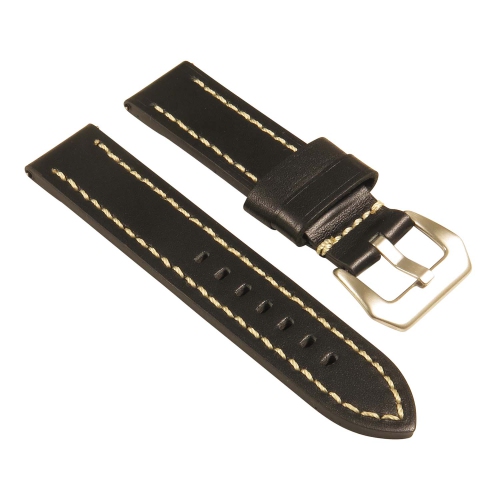 STRAPSCO  Heavy Duty Men's Leather Watch Band W/ Stitching - Quick Release Strap - 22MM Black & In White