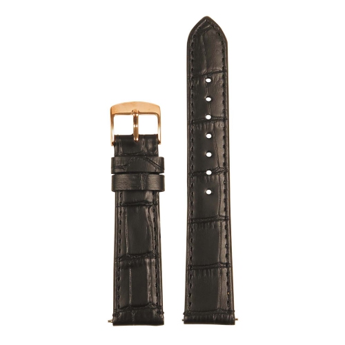 StrapsCo Crocodile Embossed Ladies Leather Watch Band - Quick Release Women's Strap - 22mm Black