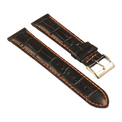 STRAPSCO  Crocodile Embossed Men's Croc Leather Watch Band - Quick Release Strap - 24MM Black & In Orange