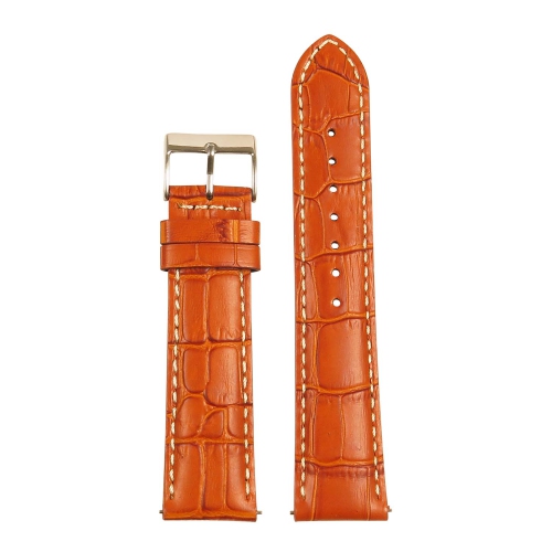 StrapsCo Crocodile Embossed Men's Croc Leather Watch Band - Quick Release Strap - 24mm Tan & White