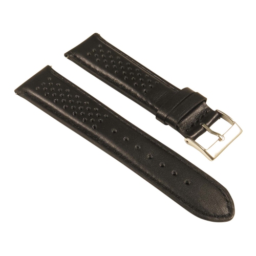 StrapsCo Perforated GT Rally Racing Leather Watch Band - Quick Release Strap - 18mm Black