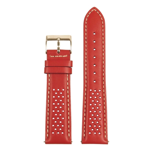 STRAPSCO  Perforated Gt Rally Racing Leather Watch Band - Quick Release Strap - 20MM & White In Red